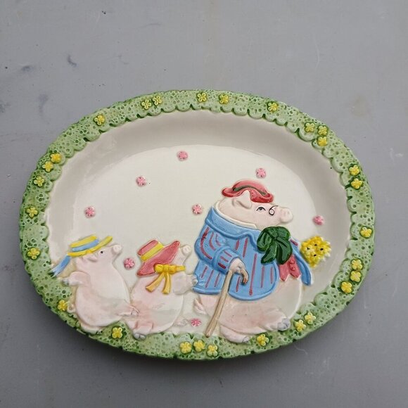Vintage 1987 Fitz And Floyd Bacon And Eggs 3 Pigs Canape Tray Dish Japan - Picture 1 of 5